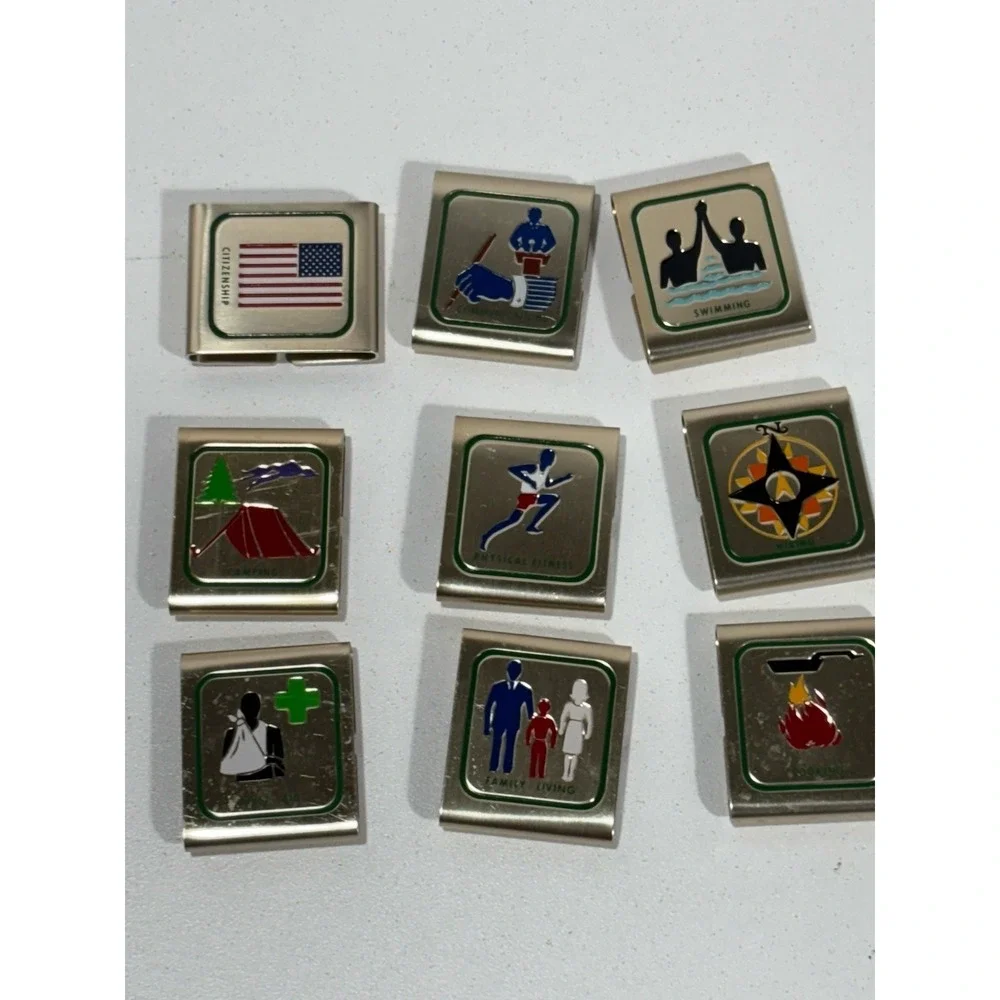 BSA Boy Scouts of America Lot of 9 Metal Skill Belt + Star Service‎ Pins Lot